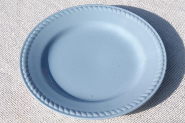 photo of vintage Homer Laughlin Kraft Blue sky tone rope edge ironstone china salad plates set #4