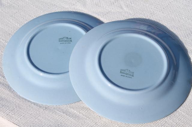 photo of vintage Homer Laughlin Kraft Blue sky tone rope edge ironstone china salad plates set #5