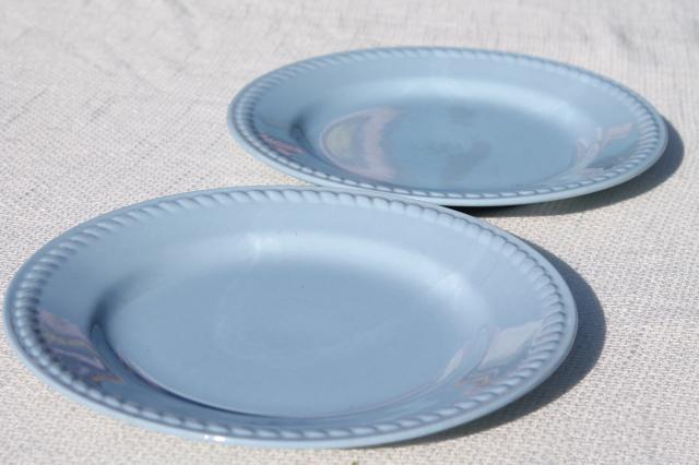 photo of vintage Homer Laughlin Kraft Blue sky tone rope edge ironstone china salad plates set #8