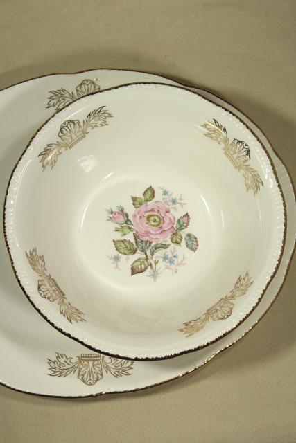 photo of vintage Homer Laughlin Queen Esther moss rose china, estate dinnerware set for 8 #4