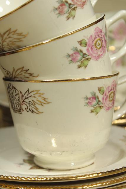 photo of vintage Homer Laughlin Queen Esther moss rose china, estate dinnerware set for 8 #7
