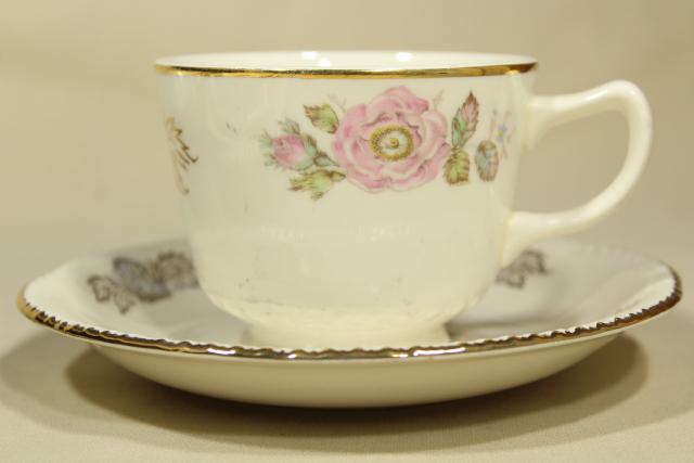 photo of vintage Homer Laughlin Queen Esther moss rose china, estate dinnerware set for 8 #12