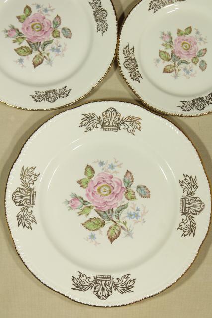 photo of vintage Homer Laughlin Queen Esther moss rose china, estate dinnerware set for 8 #13