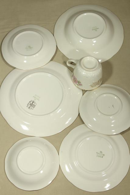 photo of vintage Homer Laughlin Queen Esther moss rose china, estate dinnerware set for 8 #15