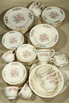 catalog photo of vintage Homer Laughlin Queen Esther moss rose china, estate dinnerware set for 8