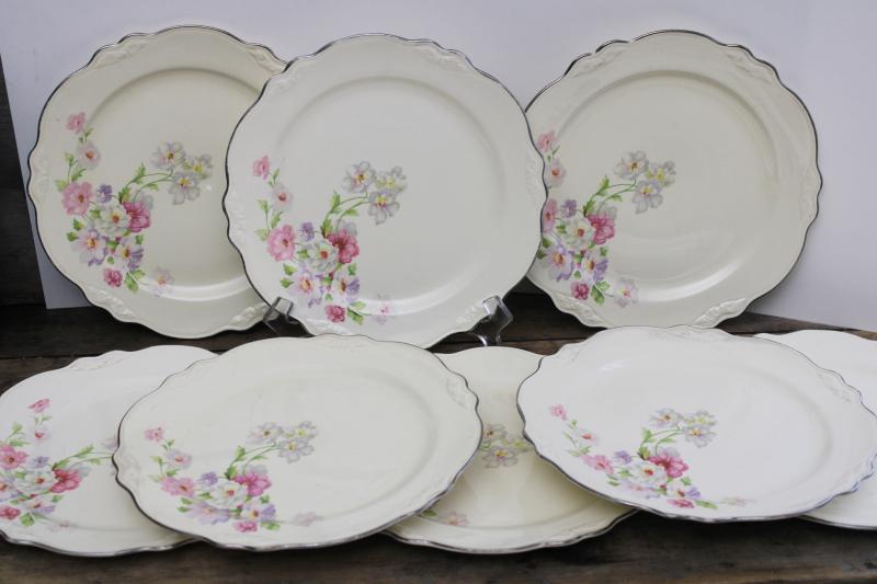 photo of vintage Homer Laughlin Virginia Rose fluffy roses pattern china plates, set of 8 #1