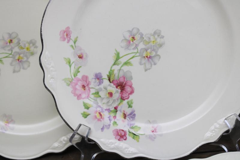 photo of vintage Homer Laughlin Virginia Rose fluffy roses pattern china plates, set of 8 #3