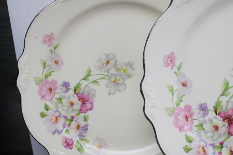 photo of vintage Homer Laughlin Virginia Rose fluffy roses pattern china plates, set of 8 #5