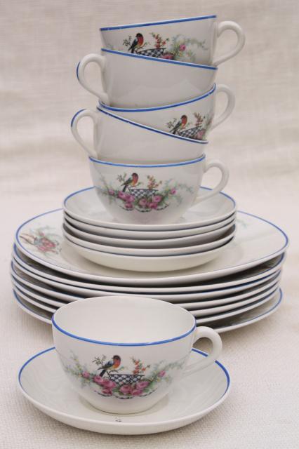 photo of vintage Homer Laughlin bluebird china, plates, tea cups & saucers set for 6 #1