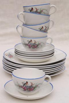catalog photo of vintage Homer Laughlin bluebird china, plates, tea cups & saucers set for 6