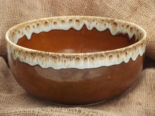 photo of vintage Homer Laughlin brown drip glaze pottery, big mixing bowl  #1