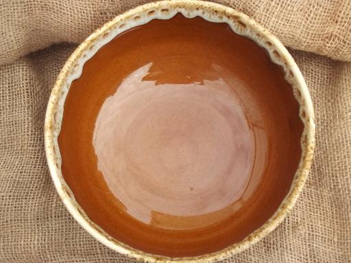 photo of vintage Homer Laughlin brown drip glaze pottery, big mixing bowl  #2