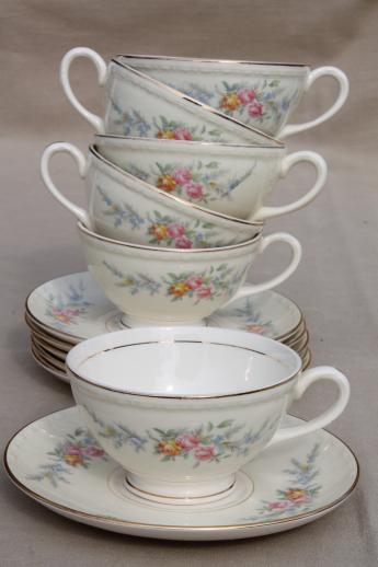 photo of vintage Homer Laughlin china Cashmere floral Eggshell Georgian cups & saucers #1