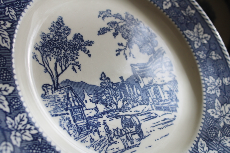 photo of vintage Homer Laughlin china blue & white Shakespeare Country dinner plates #2