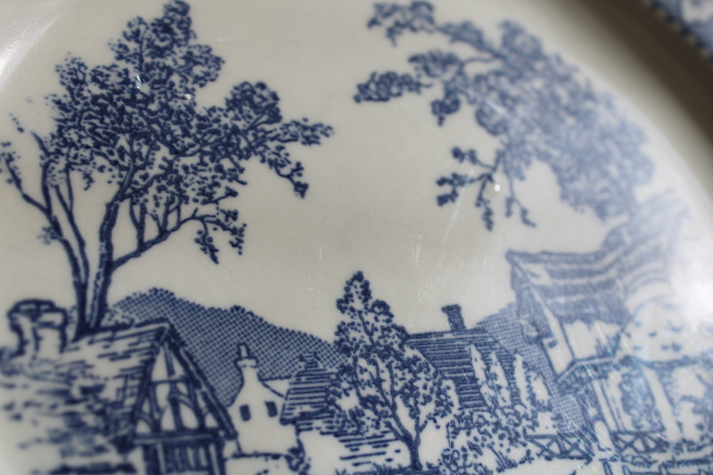 photo of vintage Homer Laughlin china blue & white Shakespeare Country dinner plates #3