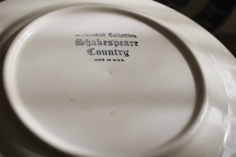 photo of vintage Homer Laughlin china blue & white Shakespeare Country dinner plates #4