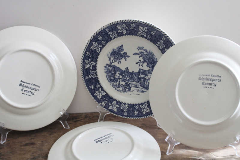 photo of vintage Homer Laughlin china blue & white Shakespeare Country dinner plates #5