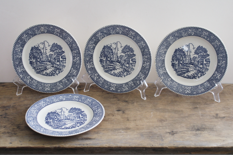 photo of vintage Homer Laughlin china blue & white Shakespeare Country salad or pie plates #1