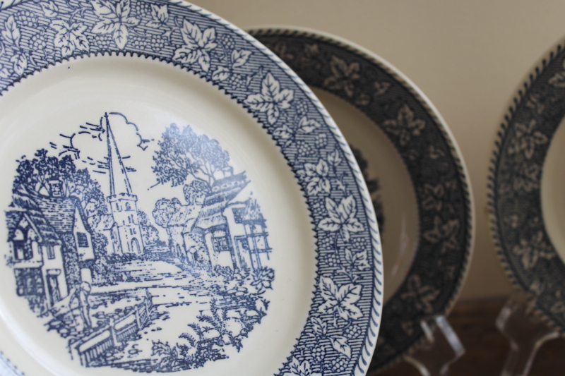 photo of vintage Homer Laughlin china blue & white Shakespeare Country salad or pie plates #2