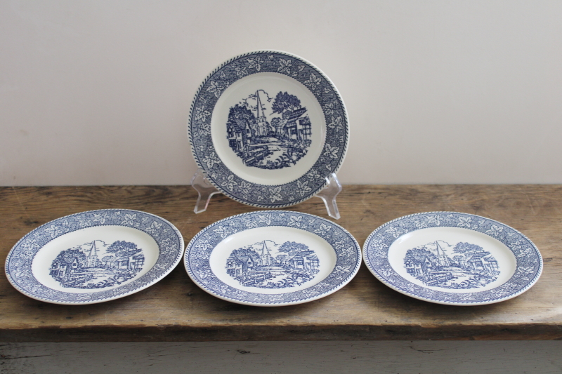 photo of vintage Homer Laughlin china blue & white Shakespeare Country salad or pie plates #4