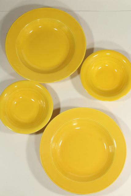 photo of vintage Homer Laughlin china fiesta yellow Harlequin sauce & soup bowls #1