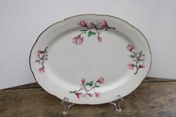 catalog photo of vintage Homer Laughlin china platter or tray, pink & white magnolia branch