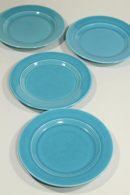 photo of vintage Homer Laughlin fiesta turquoise Harlequin ring band bread and butter plates #1