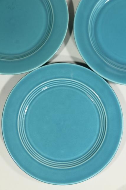 photo of vintage Homer Laughlin fiesta turquoise Harlequin ring band bread and butter plates #2