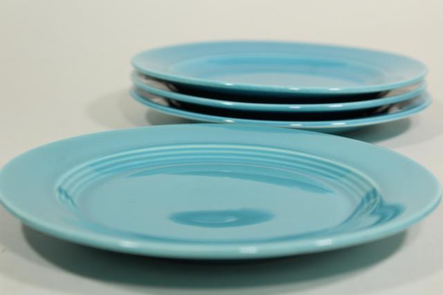 photo of vintage Homer Laughlin fiesta turquoise Harlequin ring band bread and butter plates #4