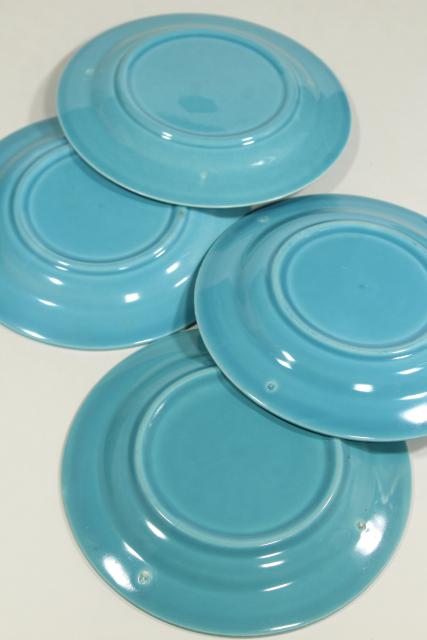 photo of vintage Homer Laughlin fiesta turquoise Harlequin ring band bread and butter plates #5