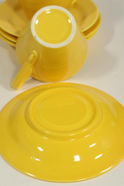 photo of vintage Homer Laughlin fiesta yellow Harlequin cups & saucers, mid-century deco style #5