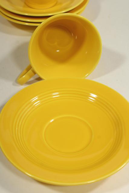 photo of vintage Homer Laughlin fiesta yellow Harlequin cups & saucers, mid-century deco style #6