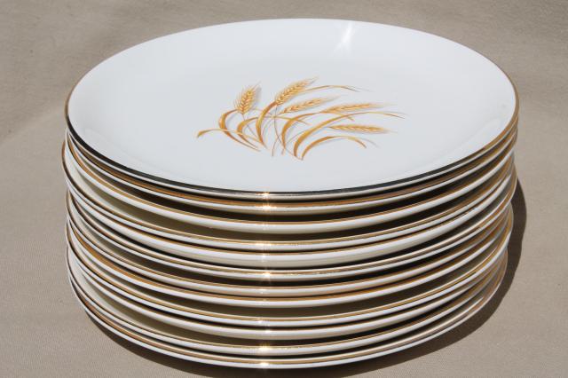 photo of vintage Homer Laughlin golden wheat china, gold wheat sheaf dinner plates Thanksgiving set for 12 #1