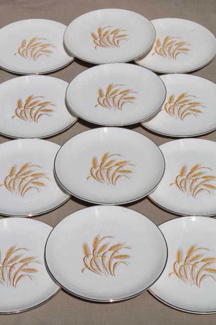 photo of vintage Homer Laughlin golden wheat china, gold wheat sheaf dinner plates Thanksgiving set for 12 #2