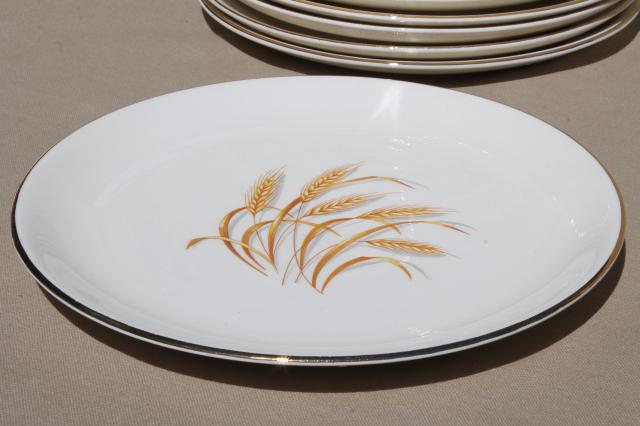 photo of vintage Homer Laughlin golden wheat china, gold wheat sheaf dinner plates Thanksgiving set for 12 #6