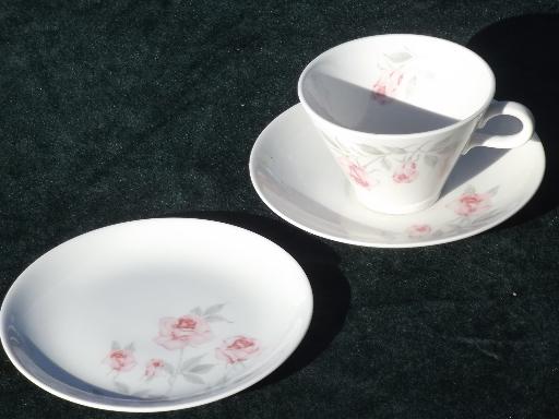 photo of vintage Homer Laughlin pink pastel rose china set, plates, cups and saucers #2