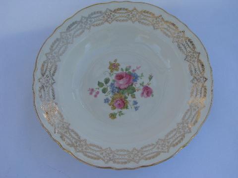 photo of vintage Homer Laughlin pottery pattern H49N6, pink roses china plates & bowls #2