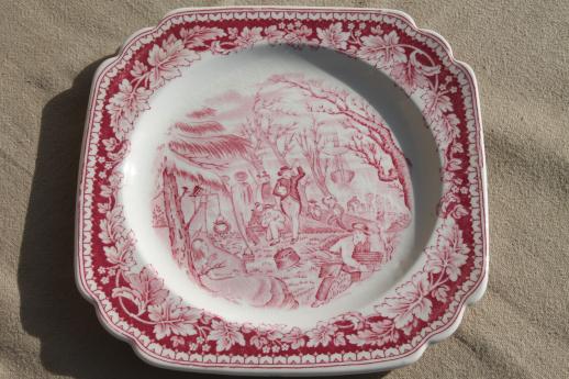 photo of vintage Homer Laughlin red transferware Currier & Ives Landing of the Pilgrims 1620 #4