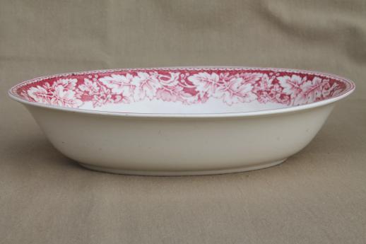 photo of vintage Homer Laughlin red transferware Currier & Ives Maple Surgaring oval bowl #2