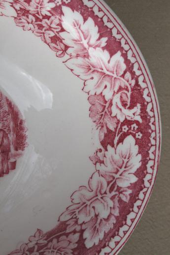 photo of vintage Homer Laughlin red transferware Currier & Ives Maple Surgaring oval bowl #3