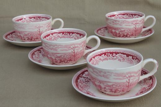 photo of vintage Homer Laughlin red transferware Currier & Ives View of New York cups & saucers #1