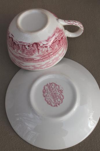 photo of vintage Homer Laughlin red transferware Currier & Ives View of New York cups & saucers #7