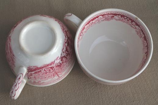 photo of vintage Homer Laughlin red transferware Currier & Ives View of New York cups & saucers #9