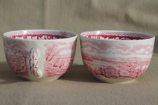 photo of vintage Homer Laughlin red transferware Currier & Ives View of New York cups & saucers #3