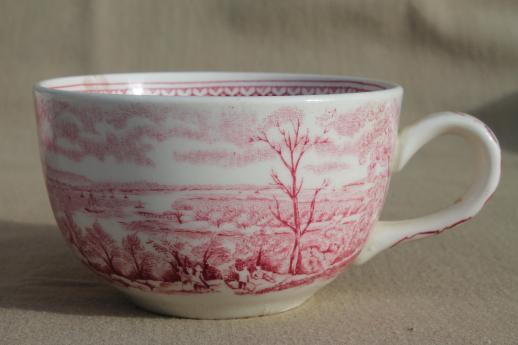 photo of vintage Homer Laughlin red transferware Currier & Ives View of New York cups & saucers #4