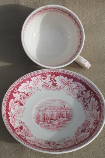 photo of vintage Homer Laughlin red transferware Currier & Ives View of New York cups & saucers #5