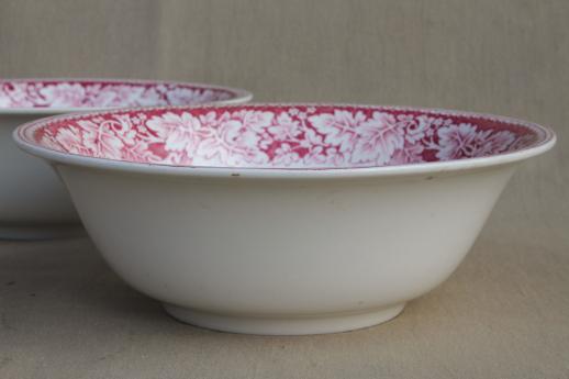 photo of vintage Homer Laughlin red transferware Currier & Ives serving bowls winter road #3