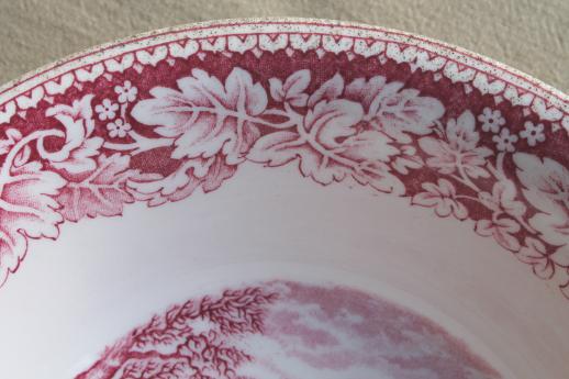 photo of vintage Homer Laughlin red transferware Currier & Ives serving bowls winter road #8