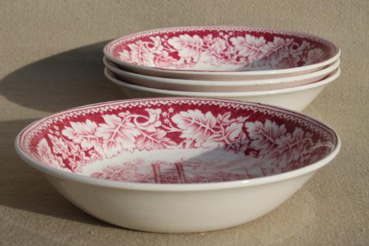 photo of vintage Homer Laughlin red transferware china Currier & Ives Mississippi steamboat bowls #2