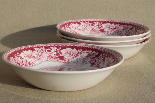 photo of vintage Homer Laughlin red transferware china Currier & Ives Mississippi steamboat bowls #2